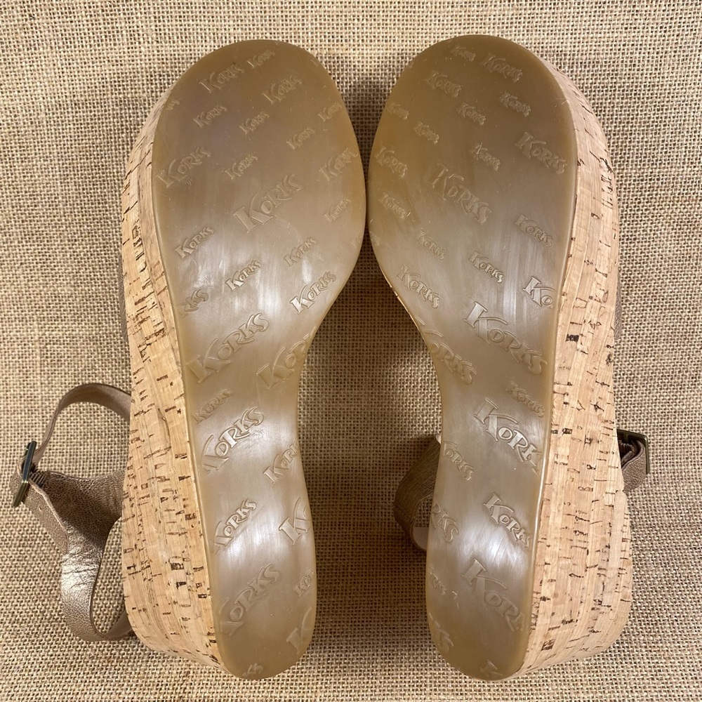 Kork Ease leather sandals wedges platform heels gold size 10 - Picture 10 of 11